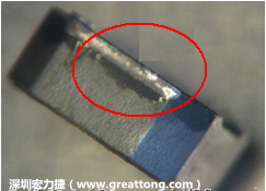 使用錫(Sn)鍍層的電源電感器(Power Inductors)，經(jīng)過推力測(cè)試后，其焊點(diǎn)還保留在零件的端點(diǎn)上，所以推力比較高。