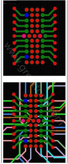 焊盤(pán)內(nèi)過(guò)孔用于內(nèi)部，而外部引腳在0.5mm柵格上扇出-深圳宏力捷