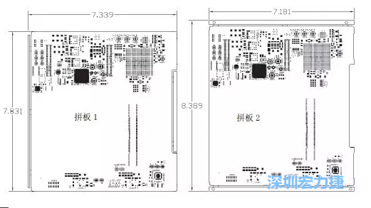 如圖11所示在兩種拼板中PCB單元的邊條位置不同，拼板1中邊條在長邊方向，而拼板2中邊條在短邊方向-深圳宏力捷