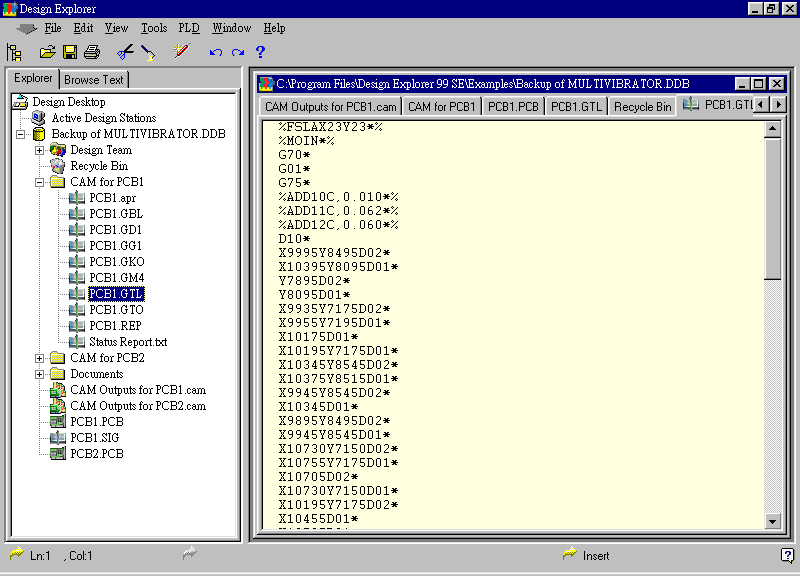 要檢查各Gerber輸出文件，則在瀏覽器中打開CAM Output for PCB1，即可看到一系列Gerber輸出文件。