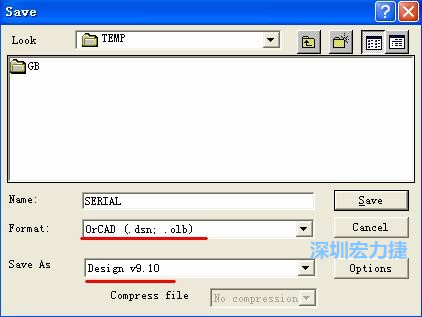 選擇菜單 File－Save As，輸出格式選 ORCAD 9.10。