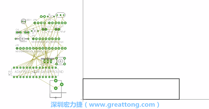 第一次執(zhí)行布線編輯器時(shí)，你會(huì)發(fā)現(xiàn)有兩個(gè)區(qū)塊，左邊的區(qū)塊非常混亂，而右邊的區(qū)塊則是一個(gè)長(zhǎng)方形的工作區(qū)域，EAGLE免費(fèi)版會(huì)限制你的工作區(qū)域在4” x 3.2”的范圍內(nèi)，如果你試圖將元件擺放在工作區(qū)外的話，就會(huì)跳出警示訊息。