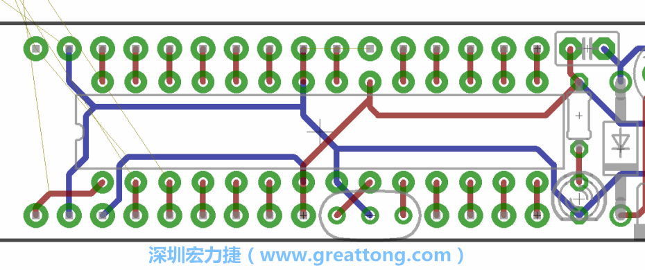 如果可以的話盡量讓接地線保持在電路板的背面，這樣它們就可以在可能范圍內(nèi)和最大的接地面連結(jié)在一起。