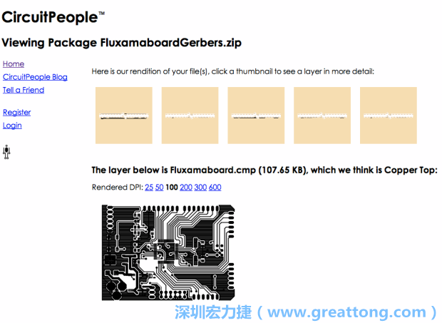 預覽Gerber格式中最簡單的方式是使用來自Circuit People的免費線上工具。