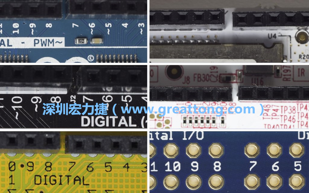 各種不同尺寸的Arduino上第7、8腳位的間距。