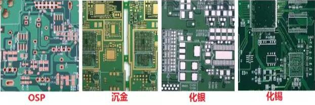 表面工藝分：熱風整平，沉金， 化銀， 化錫， OSP 等幾種表面工藝