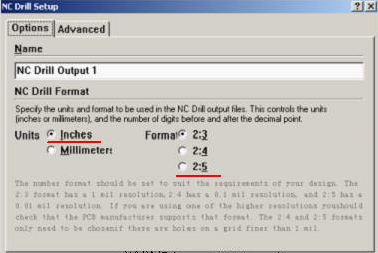 將格式改為“Inches 2：5”（ 以確保資料精度，反之孔與線路有偏移現(xiàn)象；）點(diǎn)OK完成鉆孔文件轉(zhuǎn)換